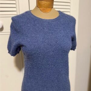 Saks Fifth Avenue Blue Cashmere Short Sleeve Crew Neck Sweater